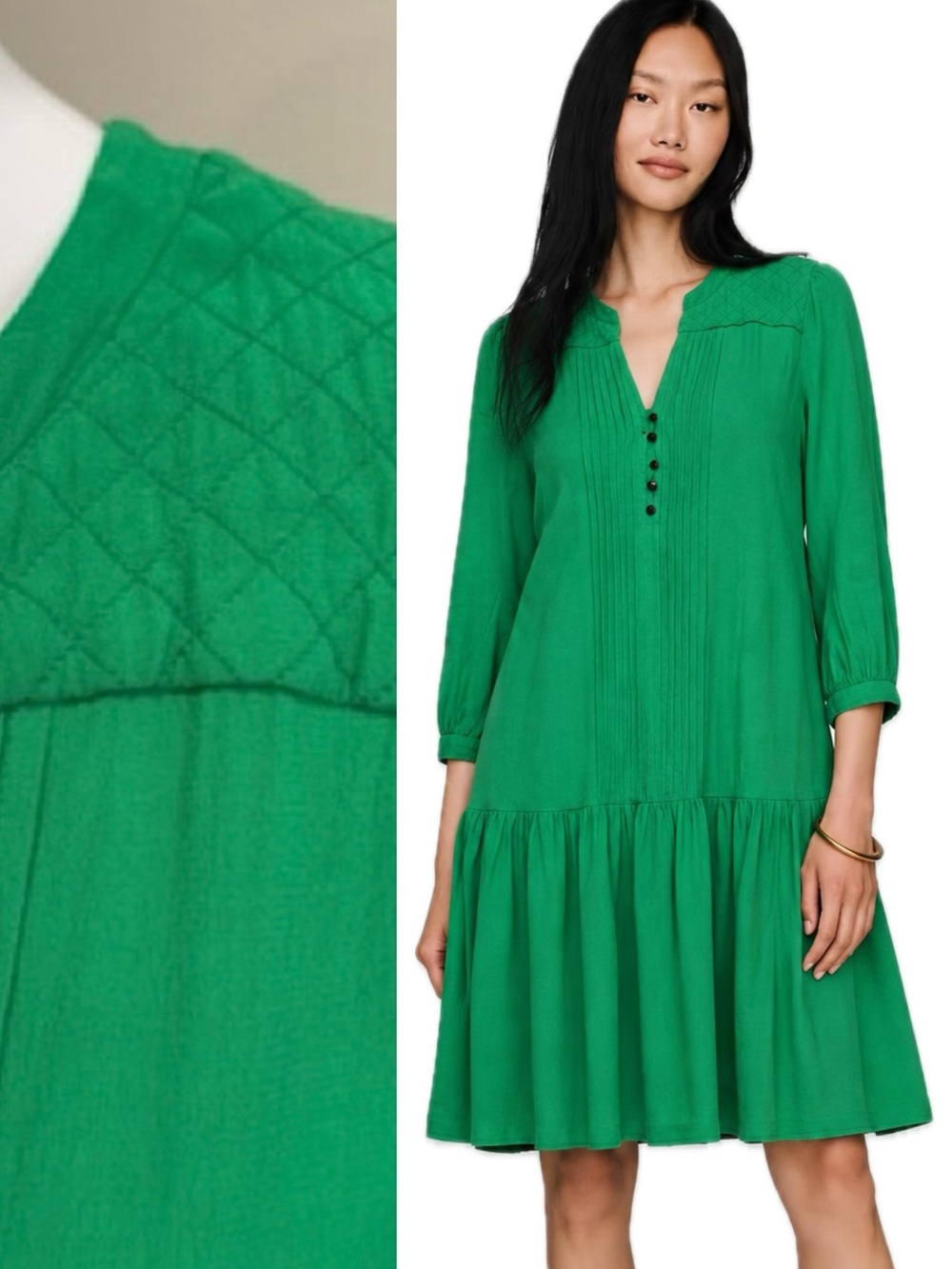 Anthropologie Maeve Galina Kelly Green Drop Waist Dress Size 2 Pleated A-Line